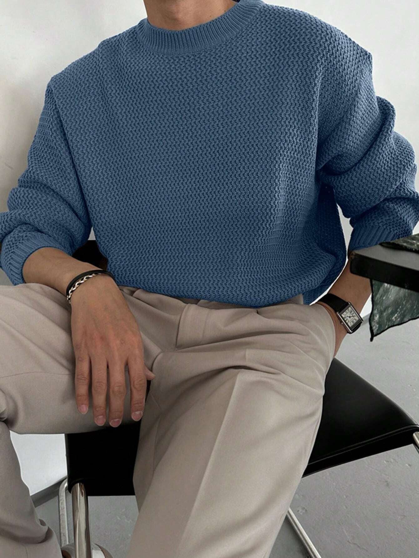 DAZY 1Pc Men'S Solid Color Stand Collar Casual Pullover Sweater