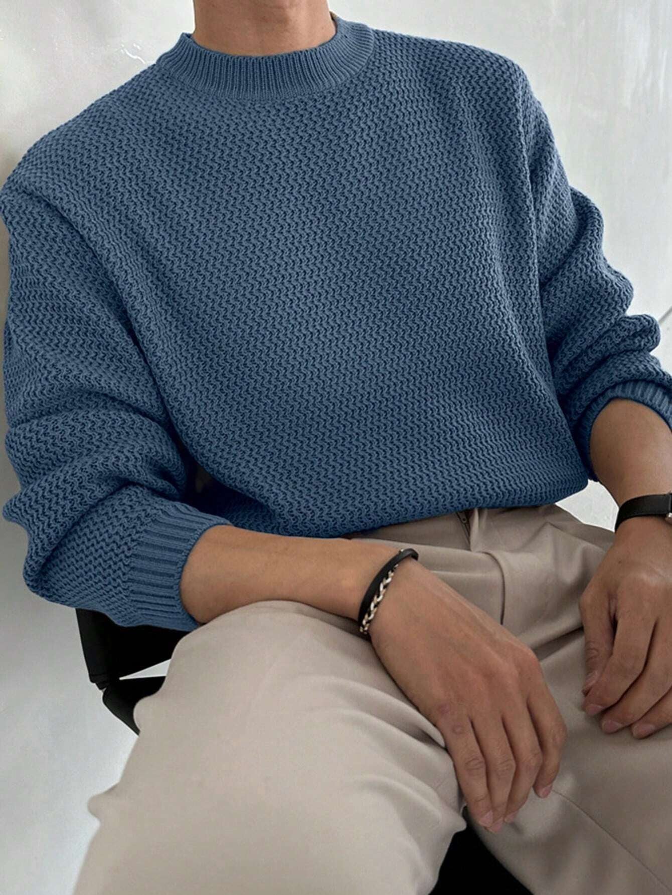 DAZY 1Pc Men'S Solid Color Stand Collar Casual Pullover Sweater