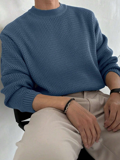 DAZY 1Pc Men'S Solid Color Stand Collar Casual Pullover Sweater