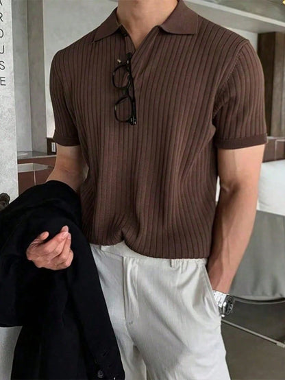 Manfinity Hypemode Men'S Solid Color Rib-Knit Polo Shirt