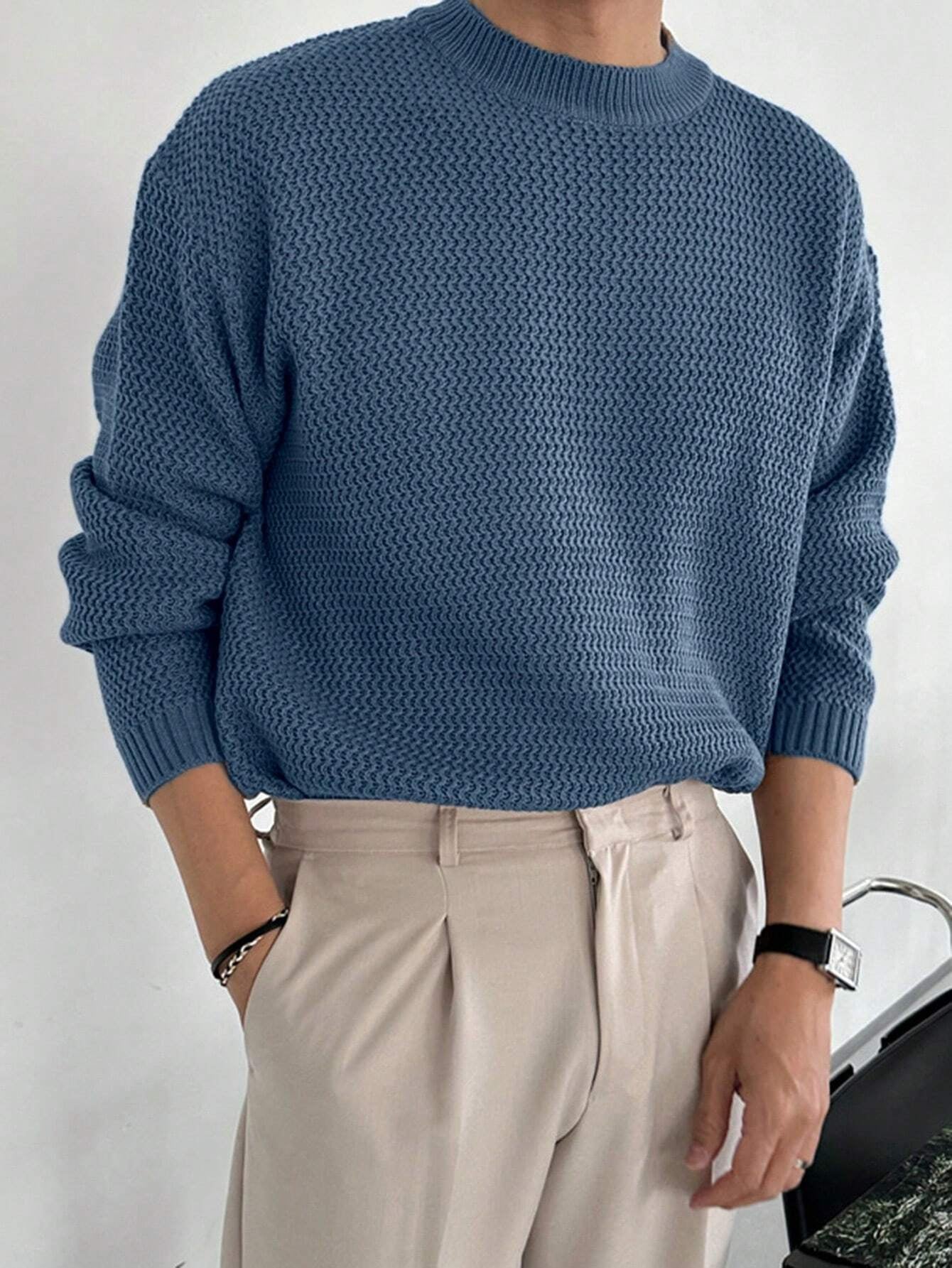 DAZY 1Pc Men'S Solid Color Stand Collar Casual Pullover Sweater