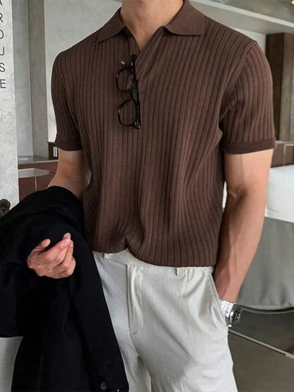 Manfinity Hypemode Men'S Solid Color Rib-Knit Polo Shirt