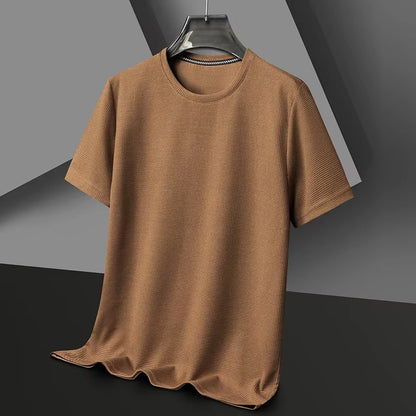 Short Sleeved Polo Shirshort Sleeved Waffle Solid Polot Fashion Splicing Men'S round Neck Top Cotton Daily Short Sleeved T-Shirt